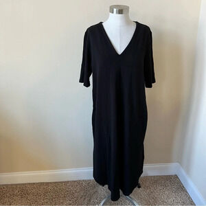 Cos v-neck solid black midi dress 17630